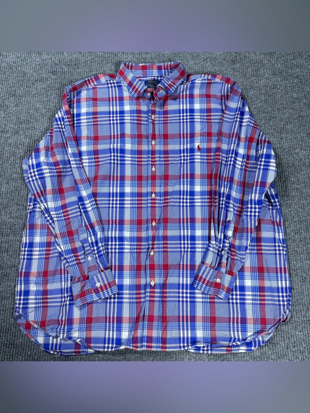 Polo Ralph Lauren Button Shirt Mens Sz 3XB Red Blue White Plaid Cotton Stretch